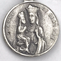 Catholic Saint Anne Medal Pray For Us Charm Vintage Christian Baby Jesus - £7.86 GBP