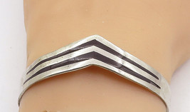 MEXICO 925 Silver - Vintage Black Onyx Striped Pointed Cuff Bracelet - BT2522 - $57.98