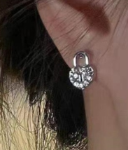 Light luxury simple design sense love lock earrings zircon studs cold wind - $19.80