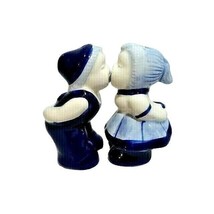 Magnetic Kissing Dutch Boy and Girl Salt Pepper Shakers Blue White Ceramic NEW - £16.80 GBP