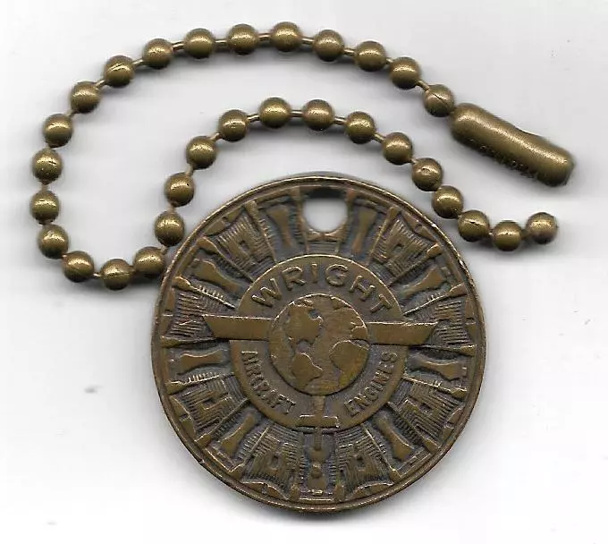 Vintage 1930&#39;s Wright Aircraft Engines Bronze Key Fob With Original Keyc... - $115.27 CAD