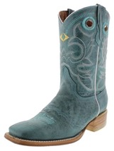 Womens Western Rodeo Boots Turquoise Solid Leather Pull Holes Square Siz... - $71.99