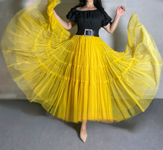 A-line YELLOW Tiered Tulle Maxi Skirt Women Custom Plus Size Fluffy Tulle Skirt image 2