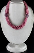 Natural Pink Tourmaline Carved &amp; Beads 878 Ct Stone Diamond Silver Fine Necklace - £2,581.91 GBP