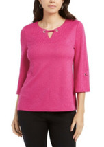 NWT Women&#39;s JM Collection Pink Textured Grommet-Trim Keyhole Top Sz Medium - £21.35 GBP