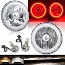 5-3/4 Red COB LED Halo Angel Eye Crystal Clear Headlamp 6k LED Light Bulb Pair - £139.88 GBP