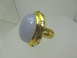 30ct tw Blue Chalcedony &amp; Sapphire 18K Over Sterling Ring,Vermeil,20 grams,Sz.8 - £224.25 GBP