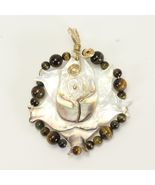 Handmade Mother of Pearl Pendant with Rose Center &amp; Copper Wire 1.9&quot; W x... - €16,93 EUR