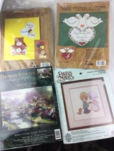 Cross Stitch Kit Lot of 4 Bucilla &amp; Kinkade &amp; Precious Moments Stitch And Paint - £15.81 GBP