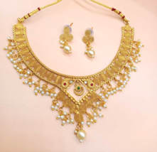 Indian Pearl Bollywood Tikka Earring Choker Necklace Golden Oxidized Jewelry Set - $22.39