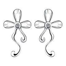 Petal Leaf Earrings with CZ Stone 925 Sterling Silver - £9.78 GBP