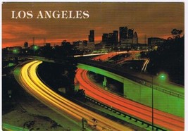 California Postcard Los Angeles Skyline Night Freeways &amp; Downtown - $2.96