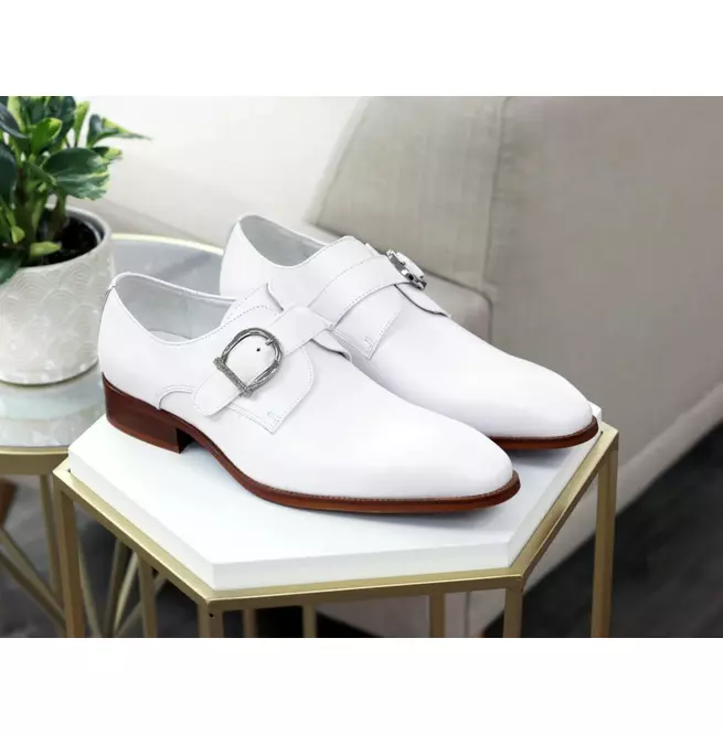 New White Leather Formal Monk Strap Office Dress Shoes For Mens - £126.30 GBP