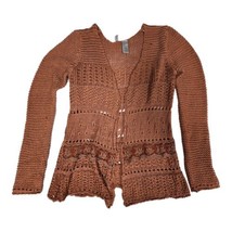 BKE Cardigan Open Front Crocheted Floral Lace Boho Rust Orange Size Small - £12.62 GBP