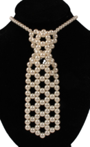 Vintage Faux Pearl Tie Necklace Adjustable Neck 13-15 Inches 6 Inches Long - £6.13 GBP