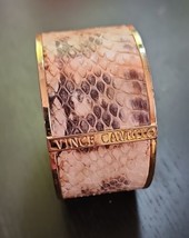 VINCE CAMUTO Bangle Bracelet Snake Print Leather Wide Cream Brown and Gold Tone - £20.08 GBP