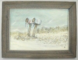 Vintage Rural Mailboxes Oil Painting by Kostelnak &quot;Sentinels of Civilization&quot; - $23.26