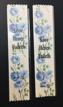 &quot;Love Never Faileth&quot; Ribbon Bookmark FBM-3 Gospel Text Line Blue Floral Lot of 2 - £4.74 GBP