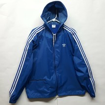 Vtg Adidas USA Made Nylon Taffeta Running Windbreaker Hooded Jacket Blue... - £130.03 GBP