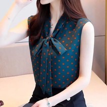 2 new summer office lady elegant fashion polka dot print bow lace up loose chiffon tank thumb200
