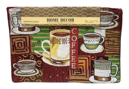 Home Decor Coffee House Tapestry Placemat Set (4) 13" x 19" Brown Multi-... - $14.85