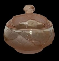 Vintage Viking Glass Covered Candy Dish Pink Hand Made Sticker - £47.48 GBP