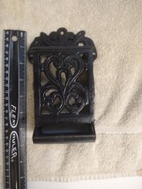 Vintage Wall Mount Match Safe w/Top Lid Cast Iron holds standard box mat... - $34.64