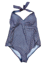 Motherhood Maternity One Piece Swimsuit Size L Gray with Pink Polka Dots Womens - £9.19 GBP