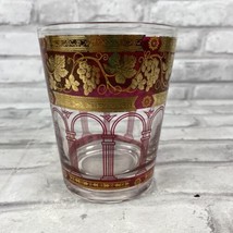 Cera Golden Grapes Burgundy 22Kt Lowball Glasses USA 4.5&quot; Tall - £7.67 GBP