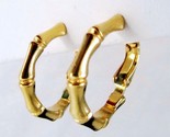 Vintage Crown Trifari Bamboo Pattern Gold Clip On Hoop Earrings - $13.86