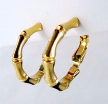 Vintage Crown Trifari Bamboo Pattern Gold Clip On Hoop Earrings - £10.85 GBP