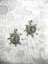 New Nautical Boat Helm Steering Wheel Dangling Usa Cast Pewter Charm Earrings - £6.40 GBP