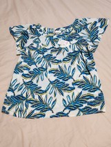 Christopher &amp; Banks Floral Short Sleeve Top L Blue Tropical Print NWT - $16.82