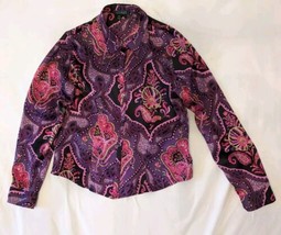 Ralph Lauren Women&#39;s Silk Paisley Blouse Button-up Shirt Size Large Purple Pink - £19.77 GBP