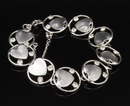 925 Silver - Vintage Textured Love Heart &amp; Cubic Zirconia Chain Bracelet... - $86.83