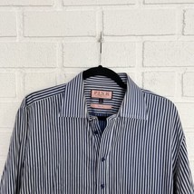 Thomas Pink Shirt Button Up Mens 16 Slim Fit French Cuff Blue Striped  - $23.51