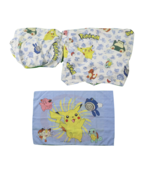 Vintage 90s Pokemon All Over Print 3 Piece Twin Bed Sheet Set Pillow Cas... - $117.76