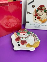 Fitz and Floyd Plaid Christmas Snowman Canape Plate Ceramic Holiday Essentials - £14.23 GBP