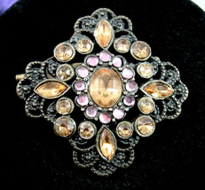 PURPLE BROOCH  Vintage GOLDEN Plastic STONES in DARK GOLDTONE Pin 1 3/4&quot; - €11,36 EUR