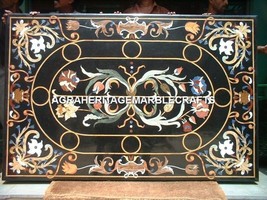Black Marble Dining Table Tops, Semi Precious Inlay Floral Arts Hallway Decors - £1,171.76 GBP+