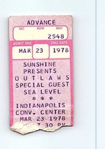 The Outlaws Concierto Ticket Stub Marzo 23 1978 Indianapolis de Indiana - $49.49