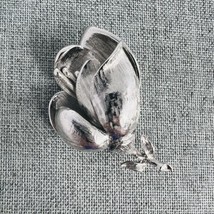 Vintage Roget Stemmed Rose Silver Tone Floral Brooch Pin Brushed Cherry Blossom - £36.07 GBP