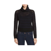 John + Jenn Black Navy Blue Striped Turtleneck Sweater M Medium Eyelet C... - £15.23 GBP