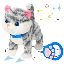 Electric Kitty Toy Pet Remote Control Leash Stuffed Cat Animal Walks Meows Wags  - £37.07 GBP