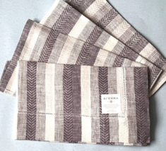 Sferra Ascot Raisin Placemats Herringbone Stripe Linen 4 PC. Hemstitch 1... - $49.40