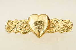 Vintage Costume Jewelry Heart Photo Floral Locket Gold Tone Bar Brooch Pin - $19.79
