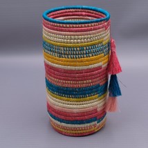  Africian Woven Round Basket Vase Made In Rwanda Multicolor  - £20.55 GBP