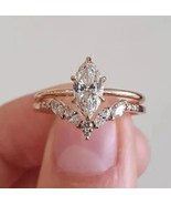 Women Marquise Wedding Bridal Set, Vintage Unique Engagement Bridal Set  - $106.36