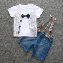 New Cute Gentleman Baby Boys Jeans + strap + T - shirt Summer Clothes Ou... - £10.21 GBP