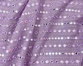 Lavender Mauve Georgette Foil Mirror Embroidery Fabric Wedding Dress Fab... - £11.37 GBP+